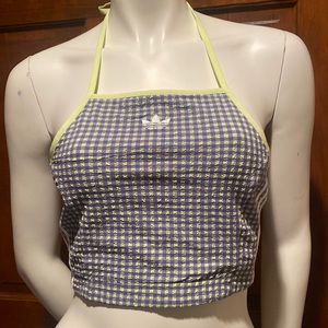 Adidas Periwinkle and Lime Gingham Halter Top